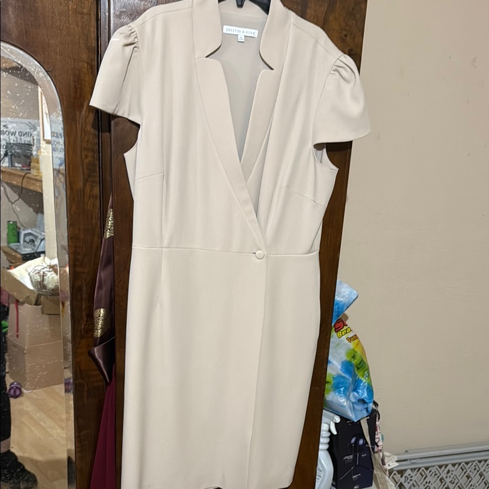 Preston & York Cream Sheath Dress with Puff Sleeves